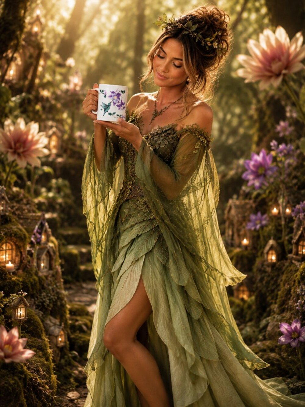 Hummingbird & Purple Floral Mug Enchanted Forest Fairycore Cup Epic Movie Inspo